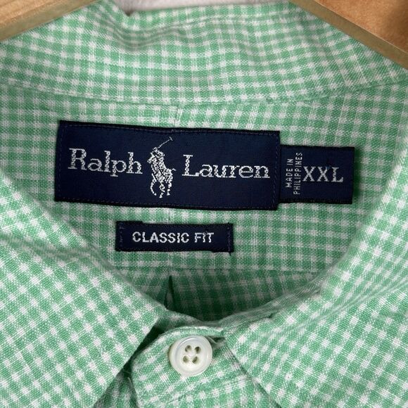 Vintage Polo Ralph Lauren Button Up Shirt Men's 2XL Green Micro Gingham Check - Picture 3 of 6